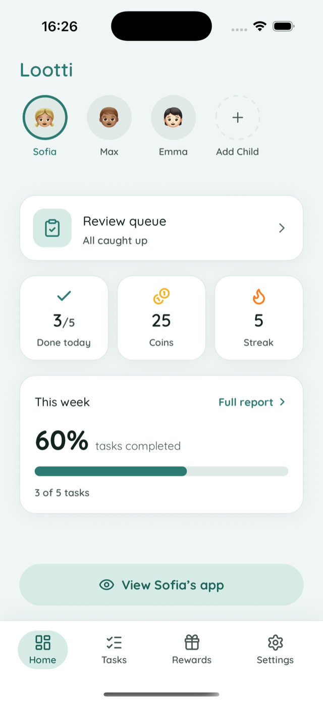 Lootti parent dashboard