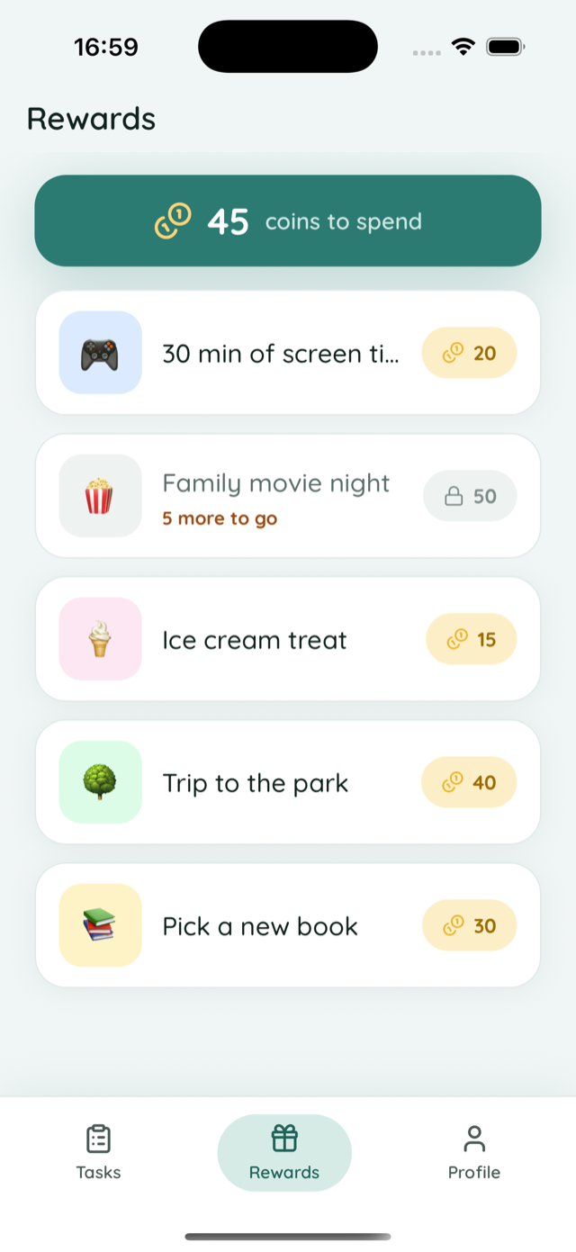 Rewards a kid can spend coins on
