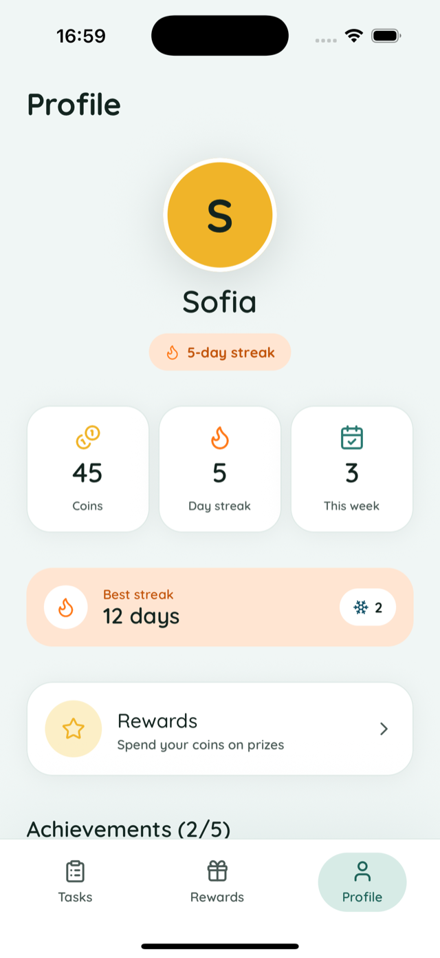 A kid's progress and streak